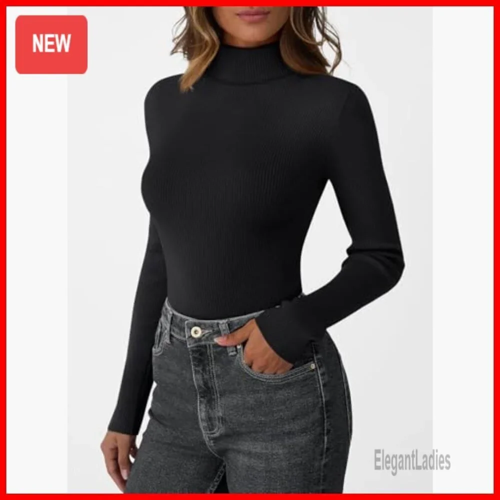 Ribbed Turtleneck Sweater Pullover Long Sleeve Winter Top